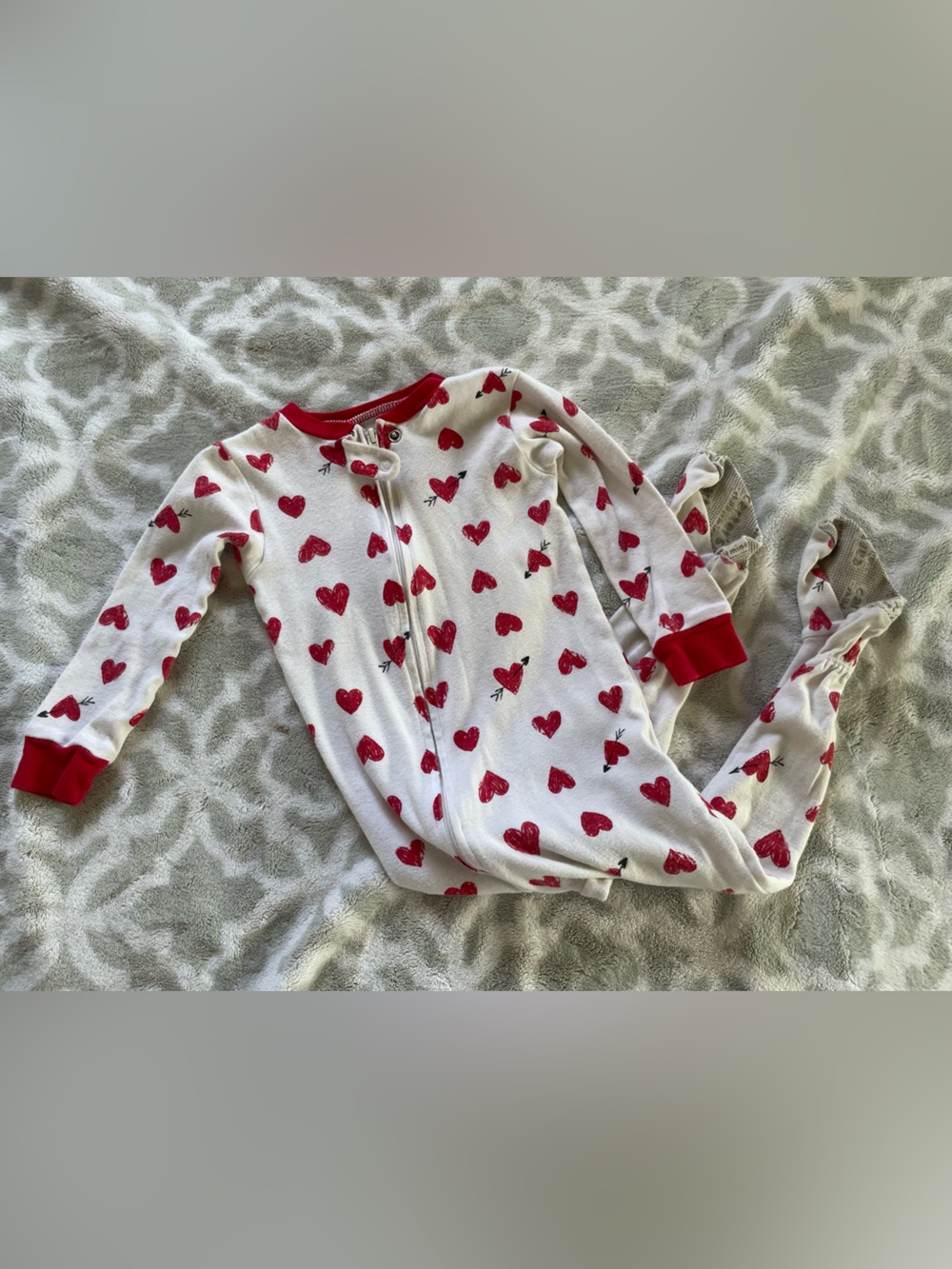 Carter's White Footed One-Piece Pajamas with Red Hearts